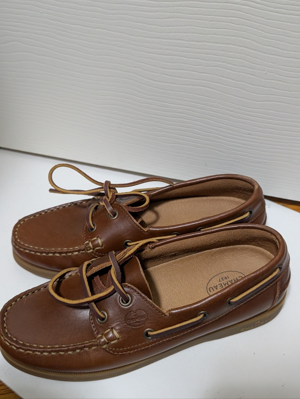 LE CHAMEAU Womens Leather Boat Shoes Size 37 Brown